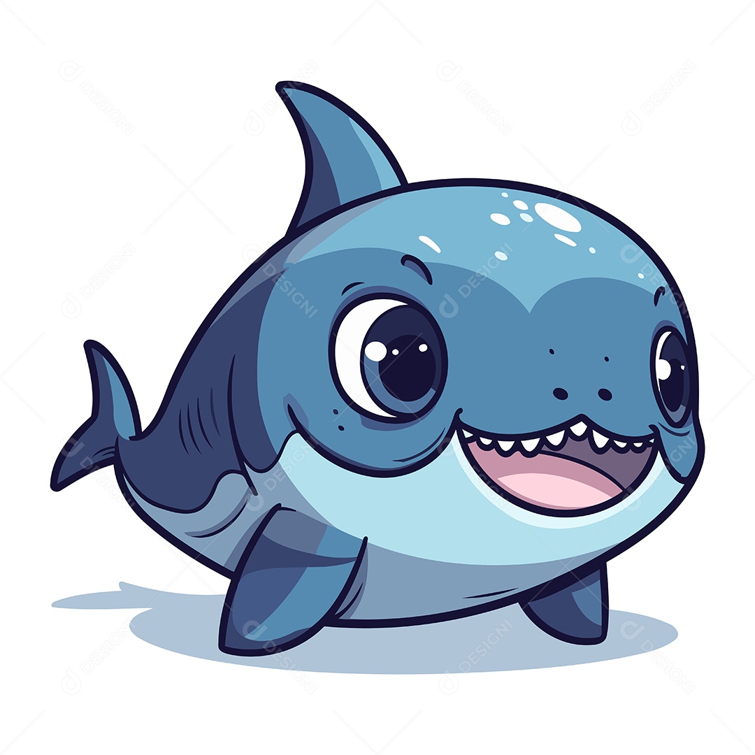 Tubarão Fofo de Desenho Animado Ilustração Vetor EPS