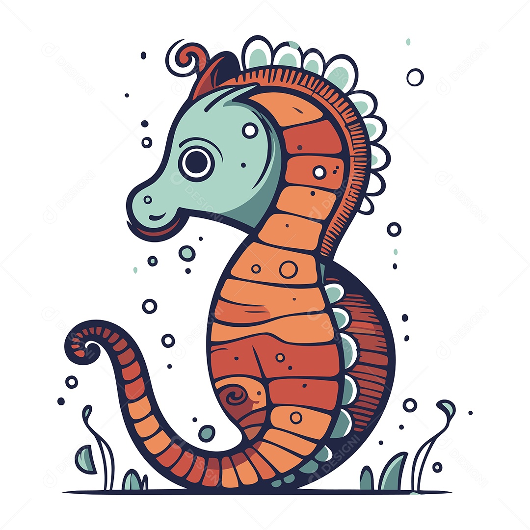 Cavalo Marinho de Desenho Animado Ilustração Vetor EPS