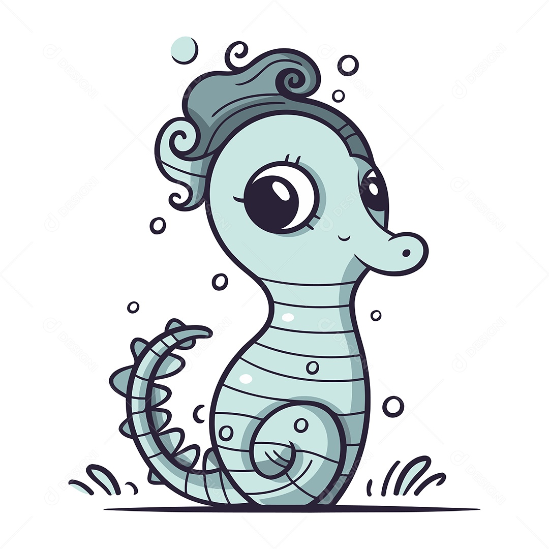 Cavalo Marinho de Desenho Animado Ilustração Vetor EPS