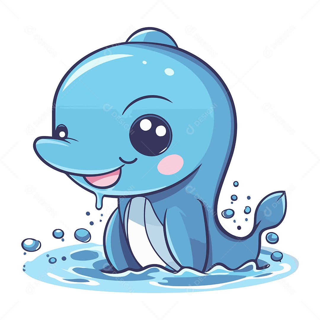 Baleia Azul de Desenho Animado Ilustração Vetor EPS