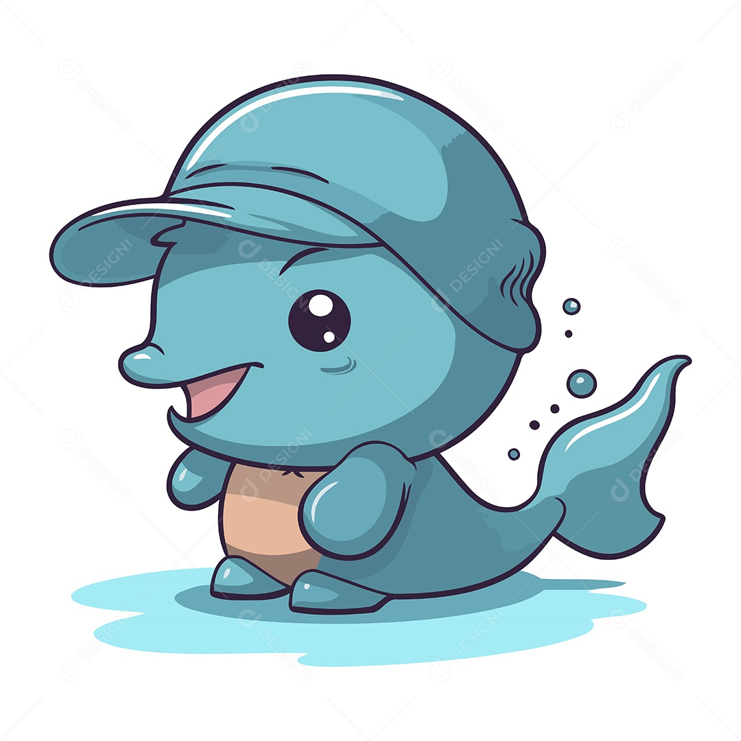 Baleia Azul de Desenho Animado Ilustração Vetor EPS