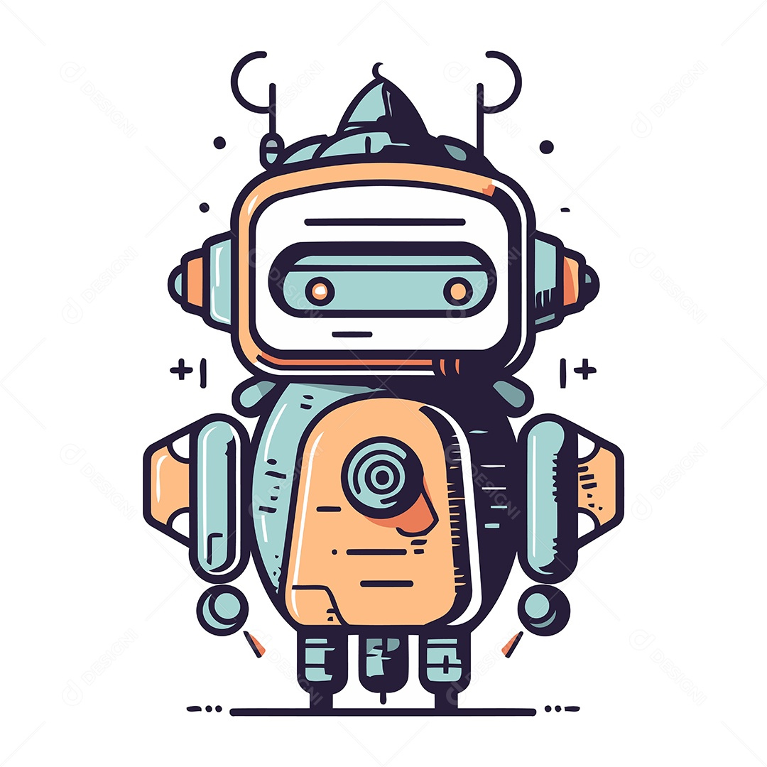 Robô Fofo de Desenho Animado Ilustração Vetor EPS