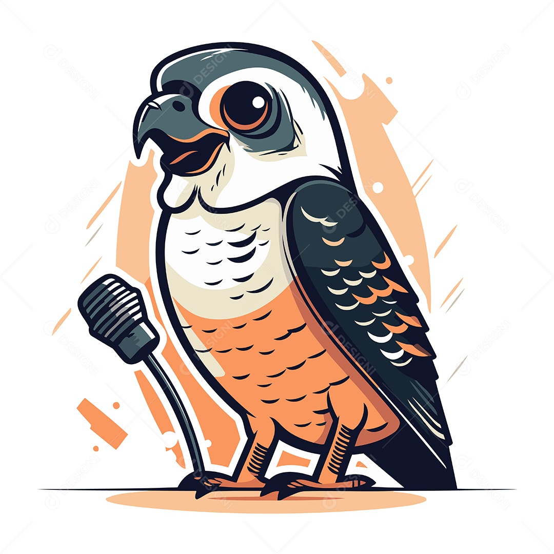 Falcão de Desenho Animado com Microfone Ilustração Vetor EPS