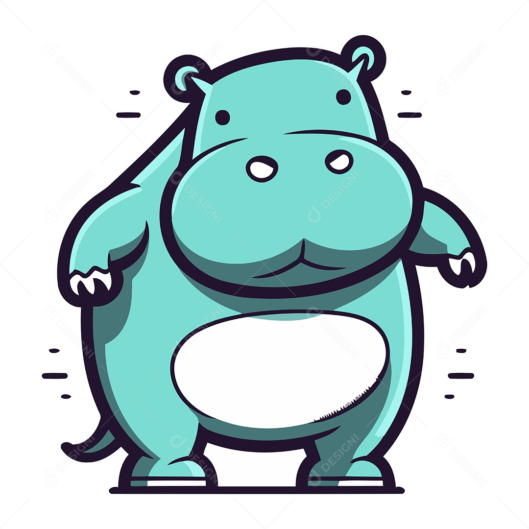 Hipopótamo Fofo de Desenho Animado Ilustração Vetor EPS