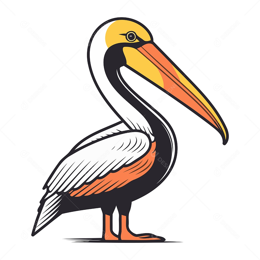 Pelicano de Desenho Animado Ilustração Vetor EPS