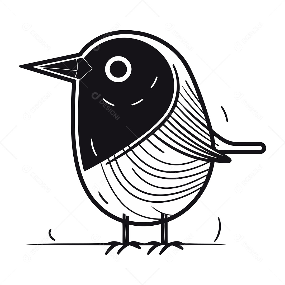 Pássaro Preto de Desenho Animado Ilustração Vetor EPS