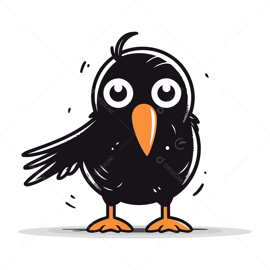 Corvo Preto Fofo de Desenho Animado Ilustração Vetor EPS
