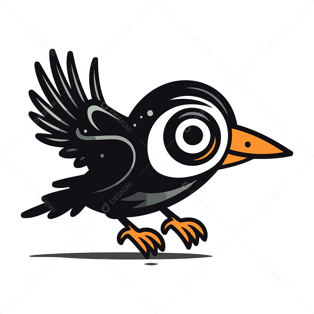 Corvo Fofo de Desenho Animado Ilustração Vetor EPS