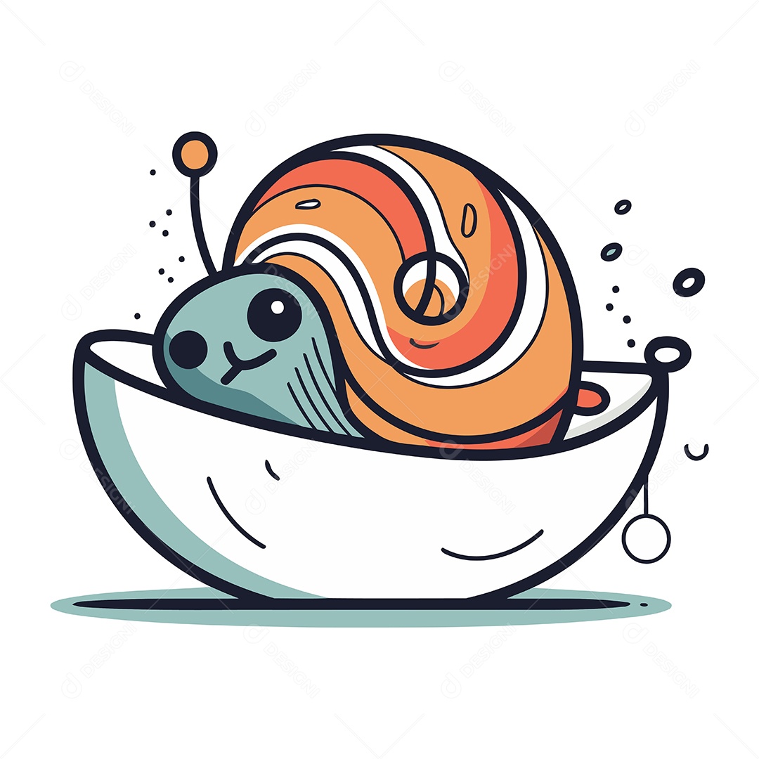 Caracol Fofo de Desenho Animado em uma Tigela Ilustração Vetor EPS