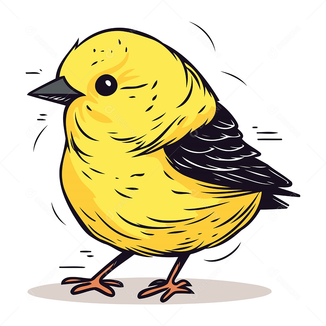 Passarinho Amarelo Fofo Ilustração Vetor EPS