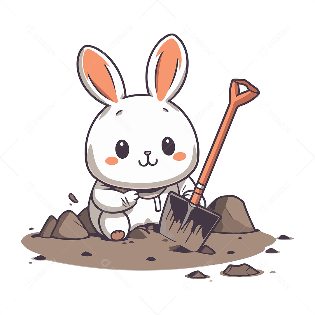 Coelhinho de Desenho Animado com uma Pá Ilustração Vetor EPS