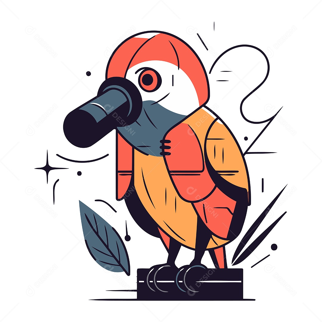 Papagaio de Desenho Animado com Microfone Ilustração Vetor EPS