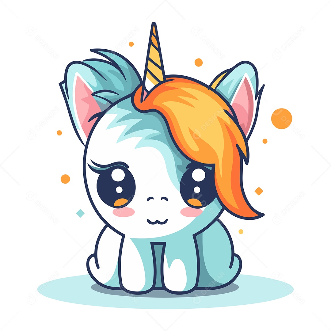 Unicórnio Fofo de Desenho Animado Ilustração Vetor EPS