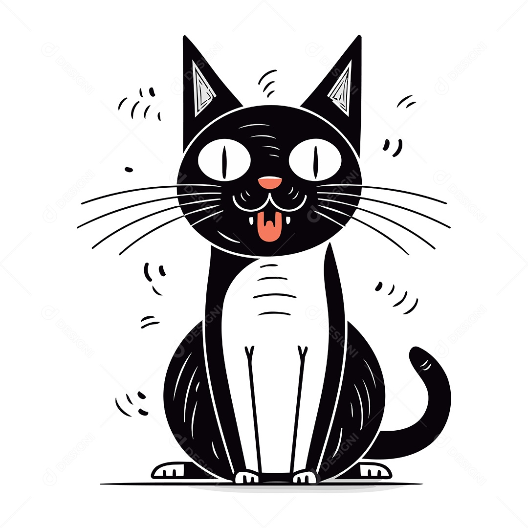 Gatinho Preto de Desenho Animado Ilustração Vetor EPS