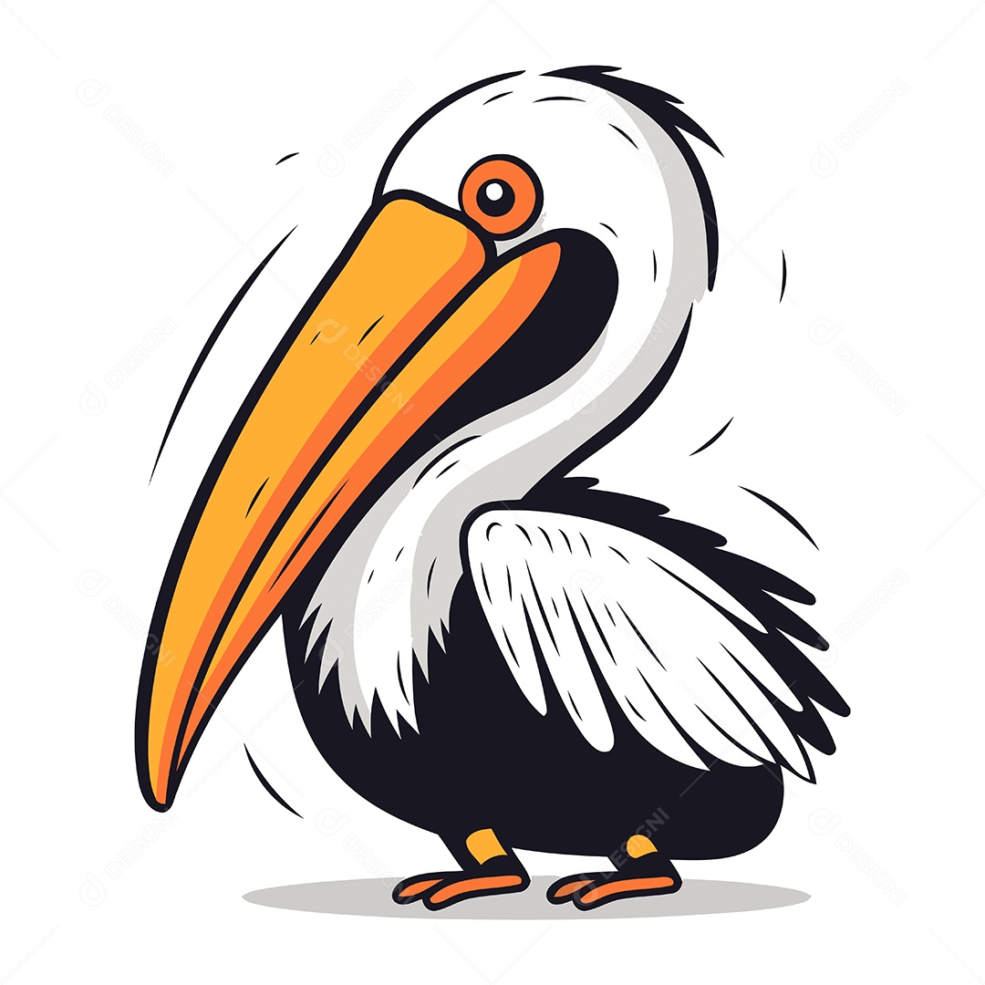 Pelicano de Desenho Animado Ilustração Vetor EPS