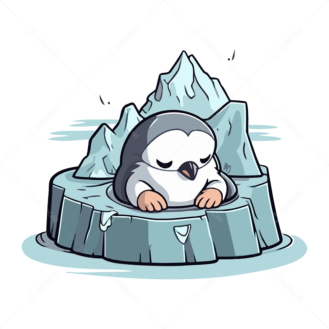 Pinguim Sentado em um Pedaço de Gelo Ilustração Vetor EPS