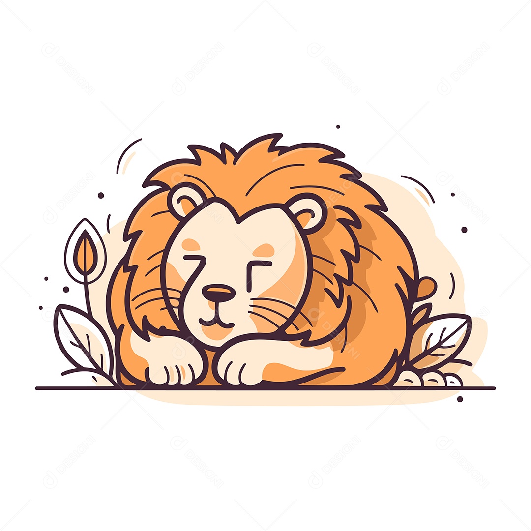 Leão Dormindo no Chão de Desenho Animado Ilustração Vetor EPS