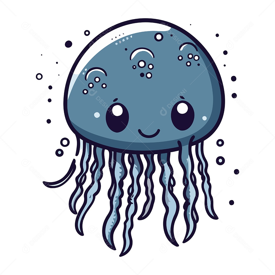 Água Viva Fofa de Desenho Animado Ilustração Vetor EPS