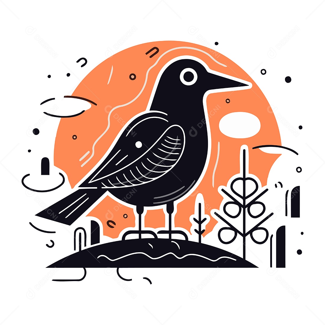Corvo no Jardim de Desenho Animado Ilustração Vetor EPS