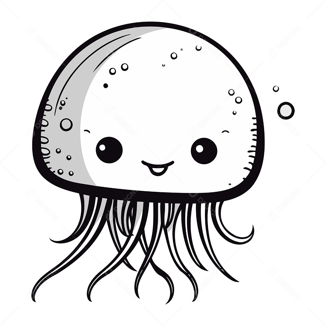 Água Viva Fofa de Desenho Animado Ilustração Vetor EPS