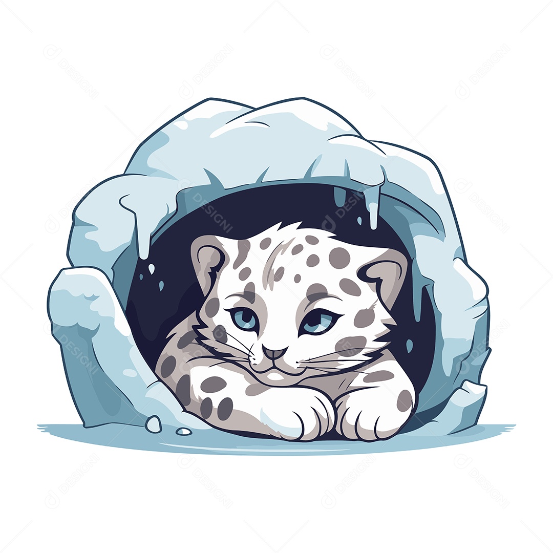 Leopardo da Neve Desenho Animado Ilustração Vetor EPS