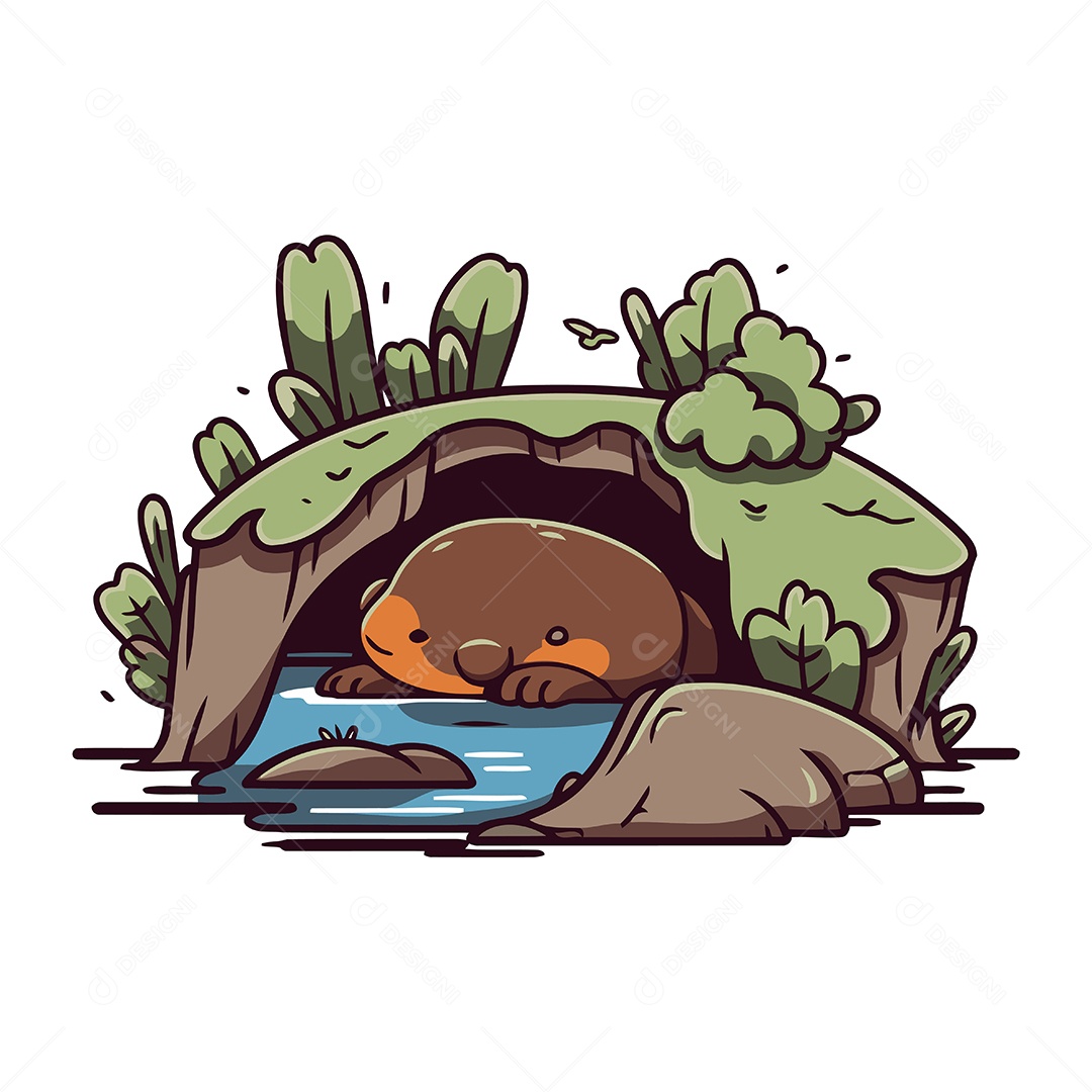 Desenho Animado de Animal em uma Caverna Ilustração Vetor EPS