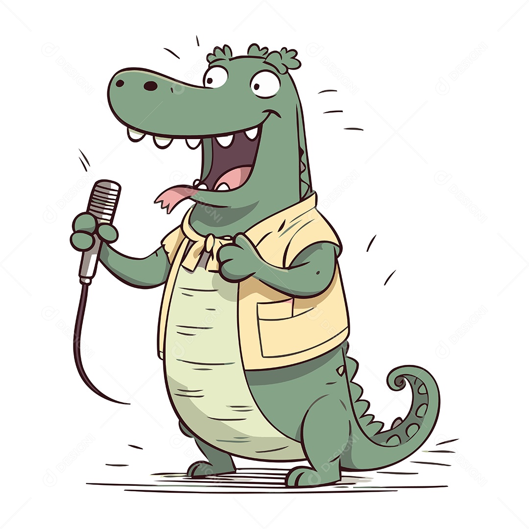 Crocodilo Cantando uma Música no Microfone Ilustração Vetor EPS