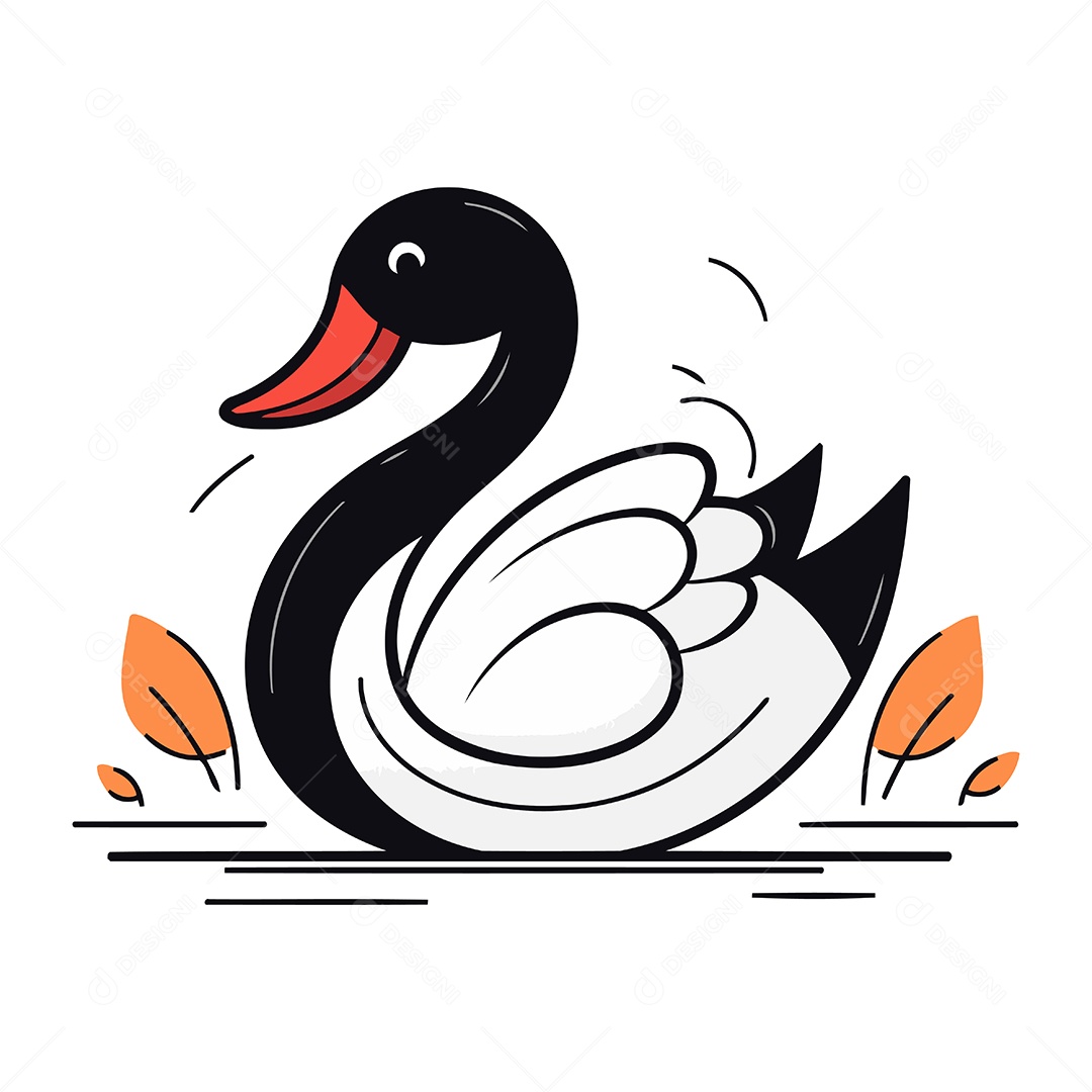 Cisne Negro de Desenho Animado Ilustração Vetor EPS