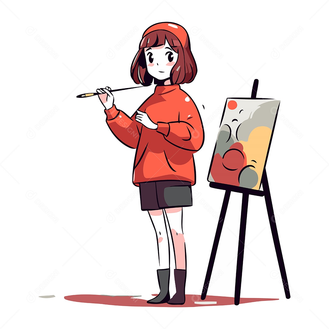Menina Pintando em Cavalete Ilustração Vetor EPS