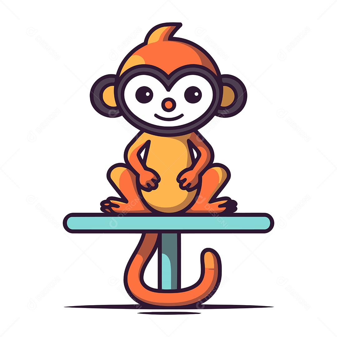 Macaco Fofo Sentado de Desenho Animado Ilustração Vetor EPS