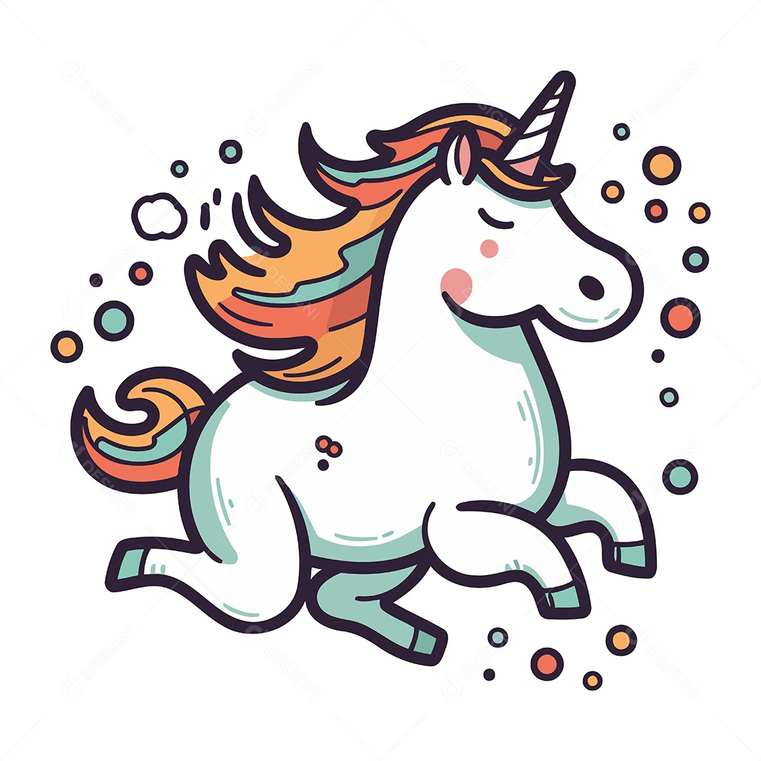 Unicórnio Fofo de Desenho Animado Ilustração Vetor EPS