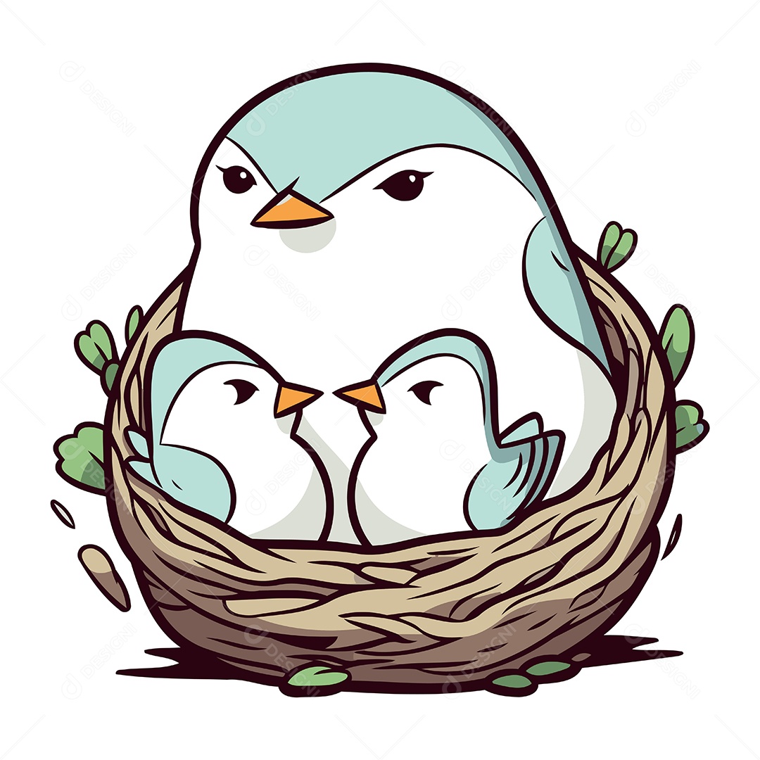 Pássaro em um Ninho com Filhotes Ilustração Vetor EPS