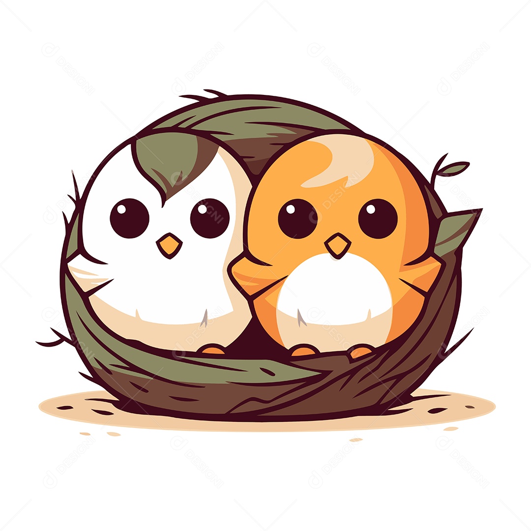 Filhote e uma Coruja em um Ninho Ilustração Vetor EPS