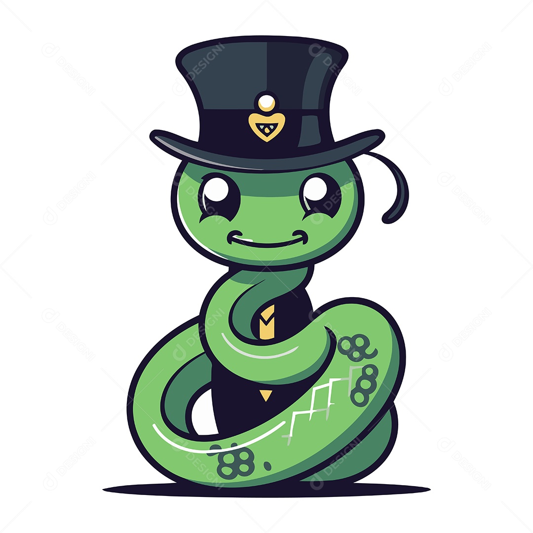 Cobra Fofa de Desenho Animado de Chapéu Ilustração Vetor EPS