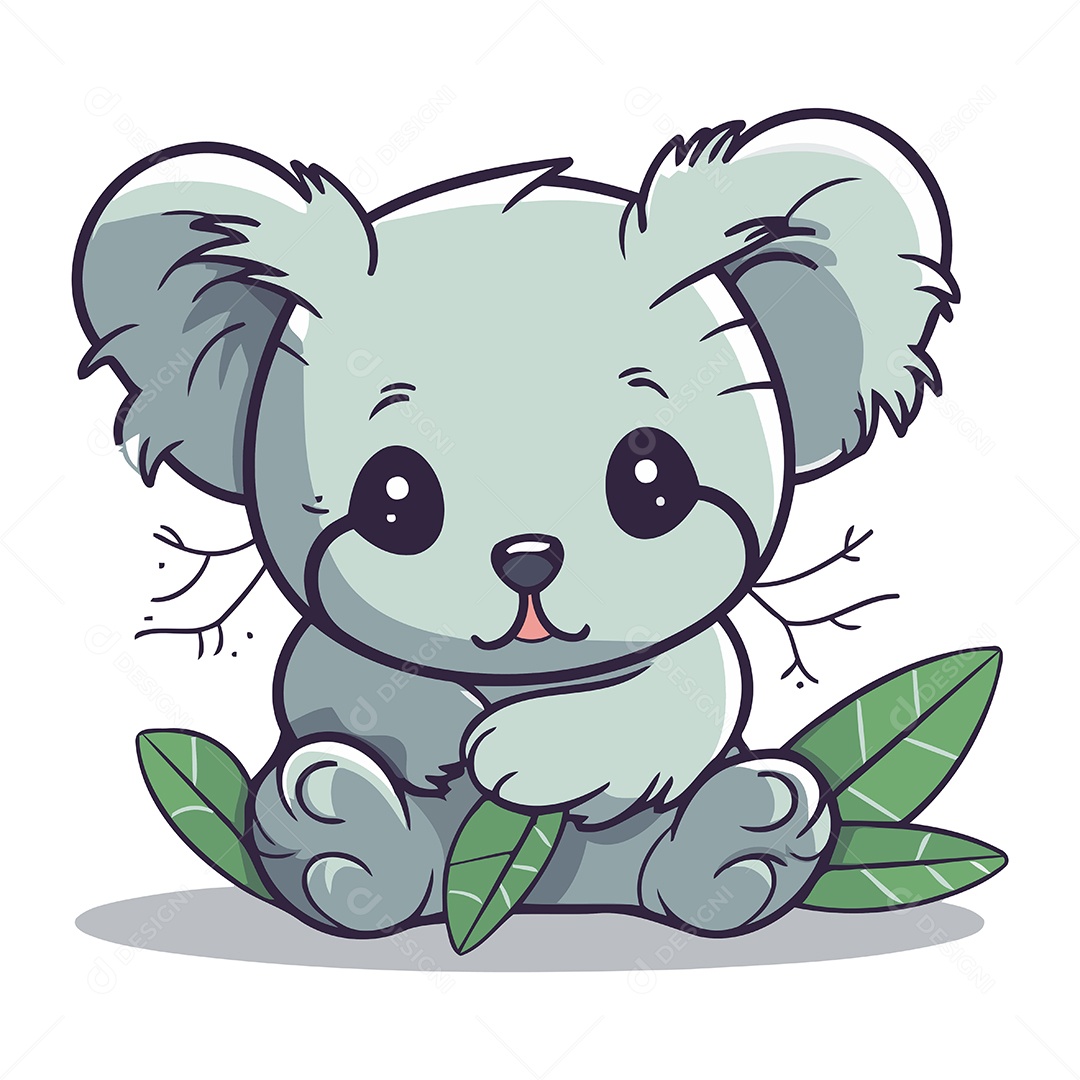 Coala Fofo Sentado nas Folhas Ilustração Vetor EPS