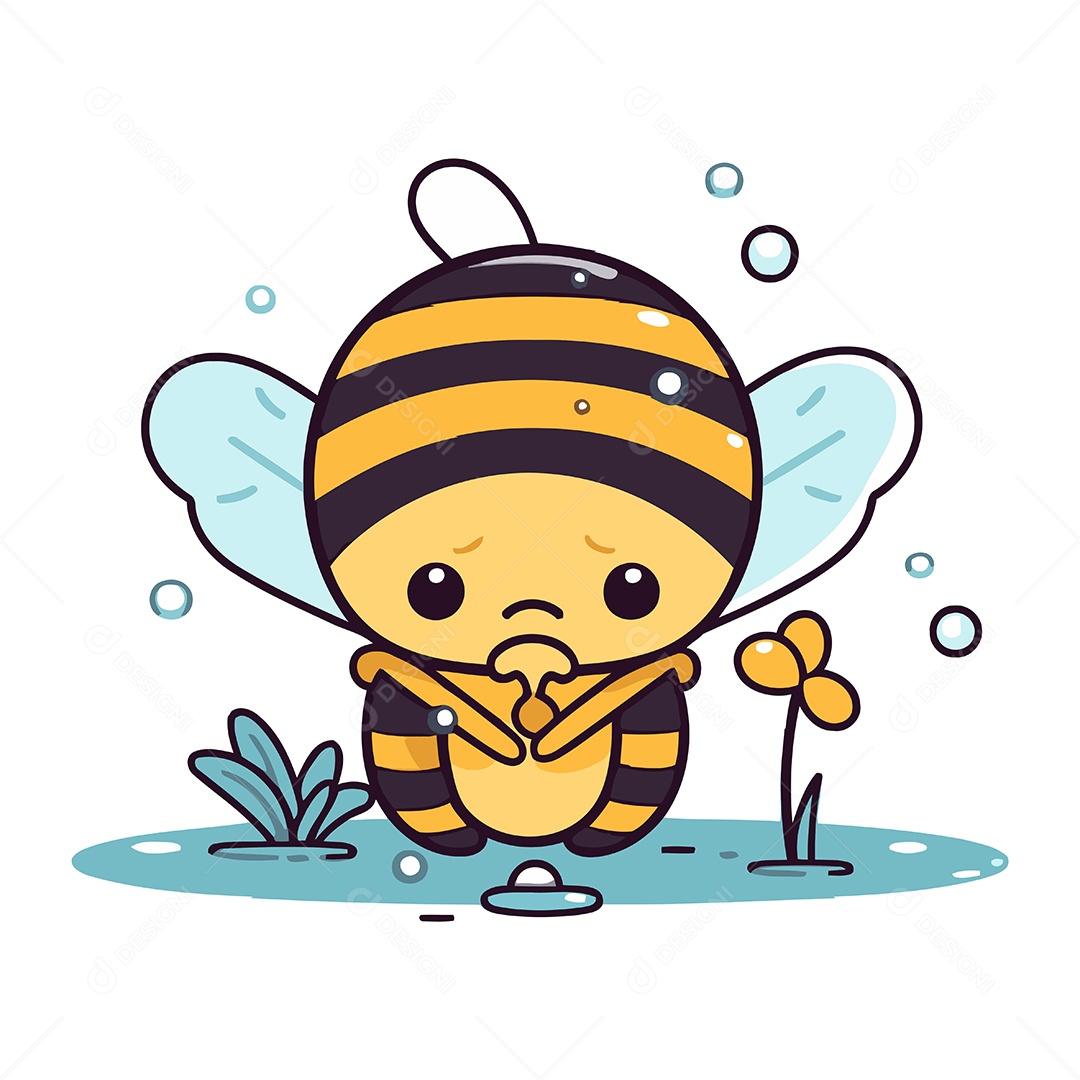 Abelha de Desenho Animado com Flor Ilustração Vetor EPS