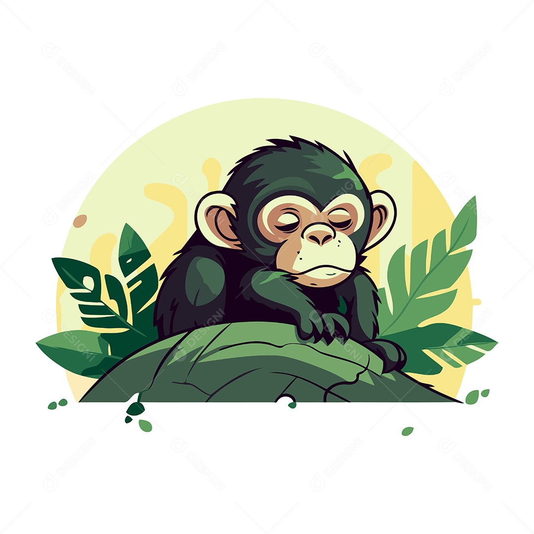 Chimpanzé Sentado em um Galho Ilustração Vetor EPS