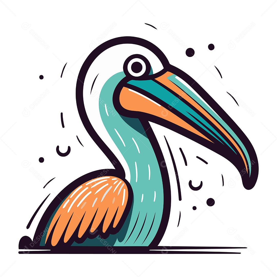 Pelicano de Desenho Animado Ilustração Vetor EPS