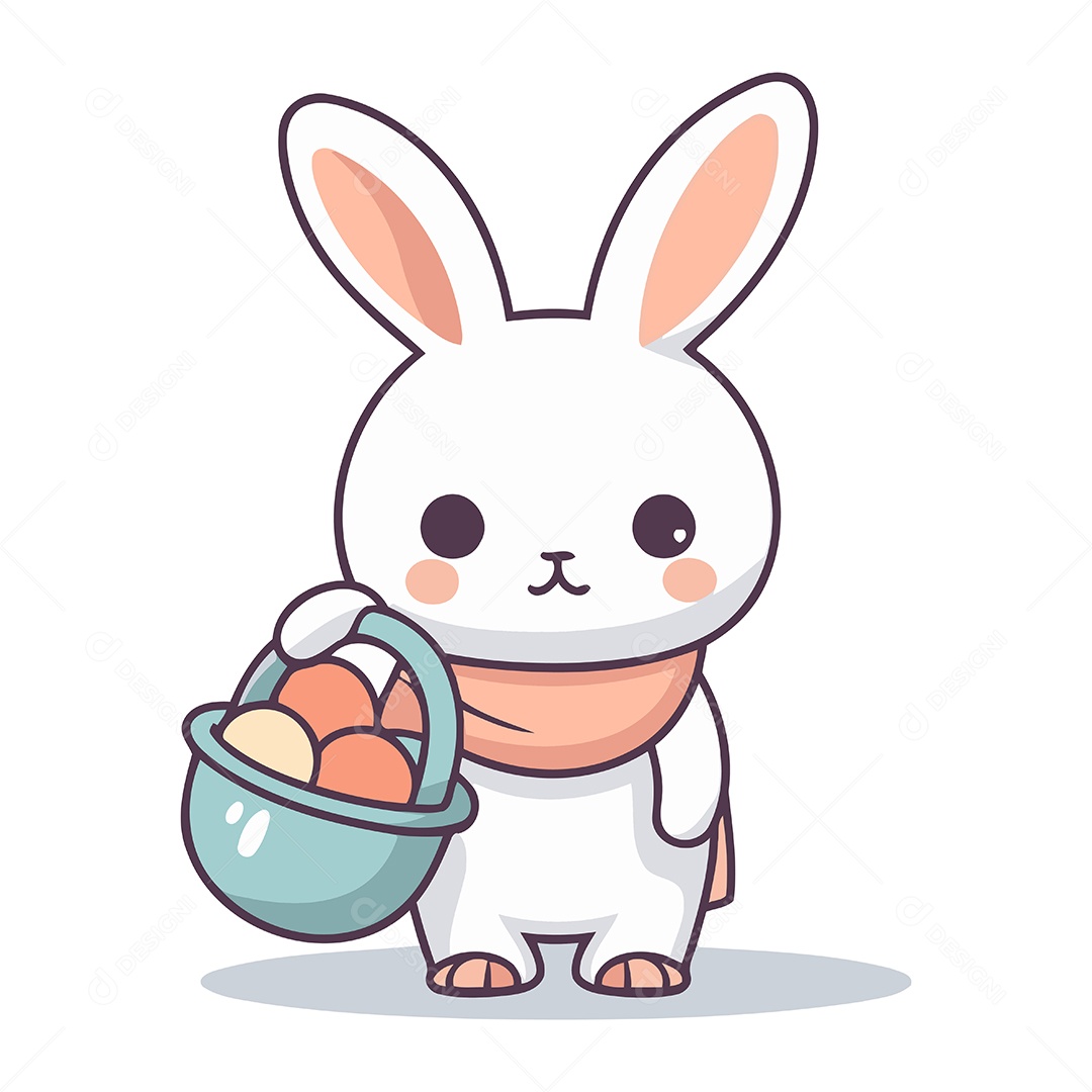 Coelho Fofo de Desenho Animado com Ovos Ilustração Vetor EPS