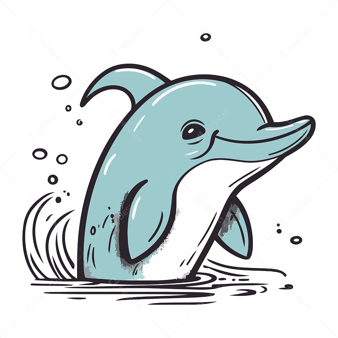 Golfinho de Desenho Animado Ilustração Vetor EPS