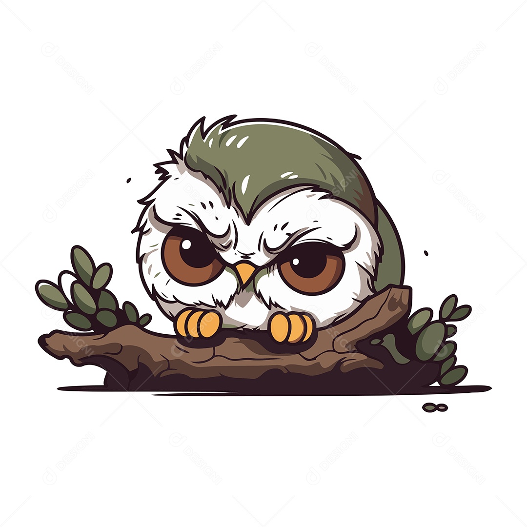 Coruja Sentada em um Galho de Árvore Ilustração Vetor EPS