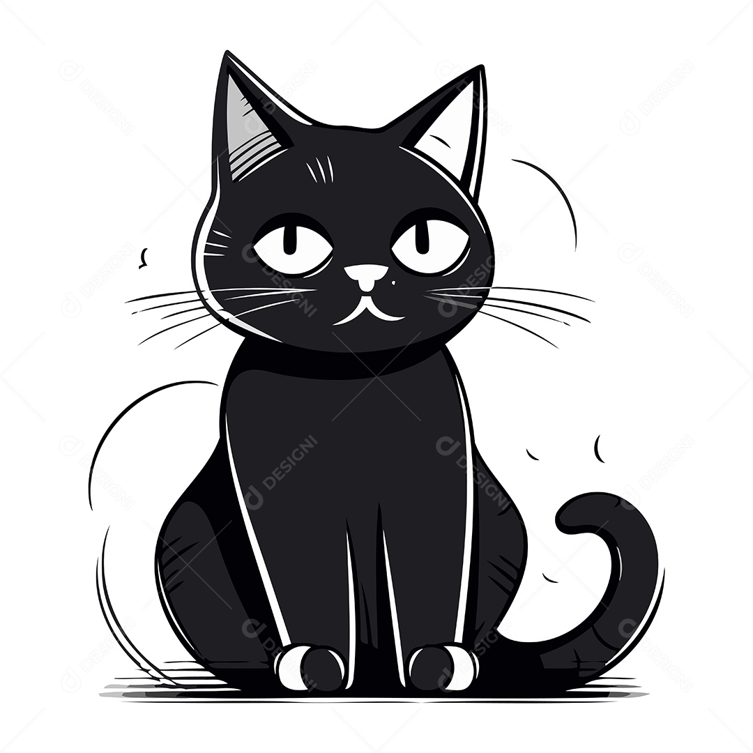 Gato Preto Fofo de Desenho Animado Ilustração Vetor EPS