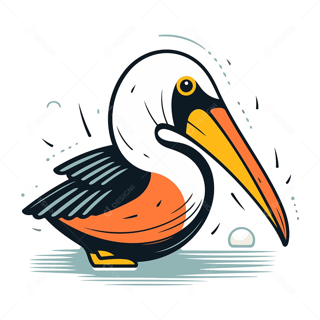 Pelicano de Desenho Animado Ilustração Vetor EPS
