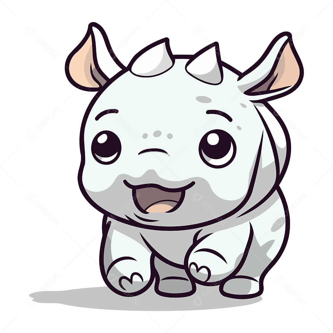 Rinoceronte Fofo de Desenho Animado Ilustração Vetor EPS
