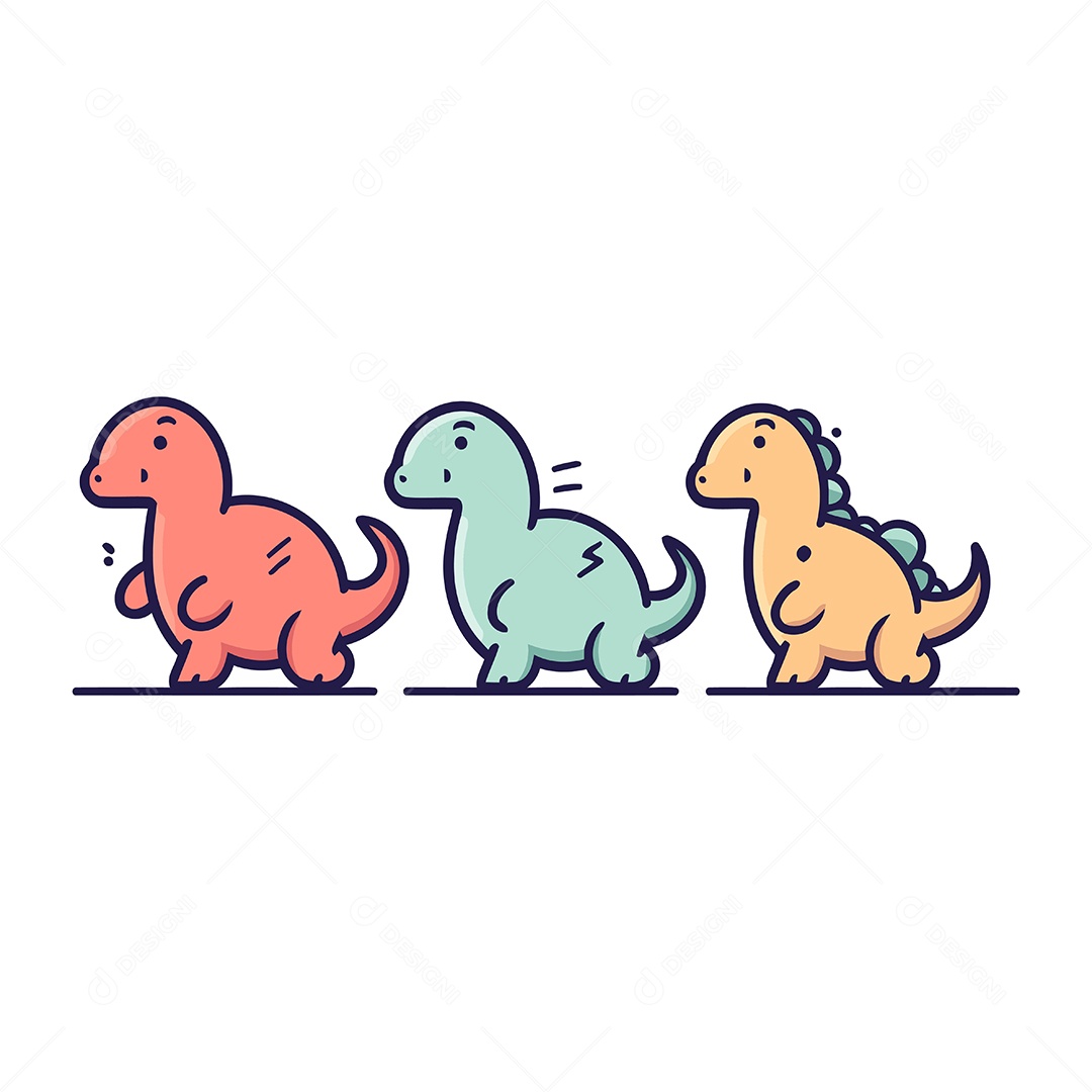 Dinossauros Fofo de Desenho Animado Ilustração Vetor EPS
