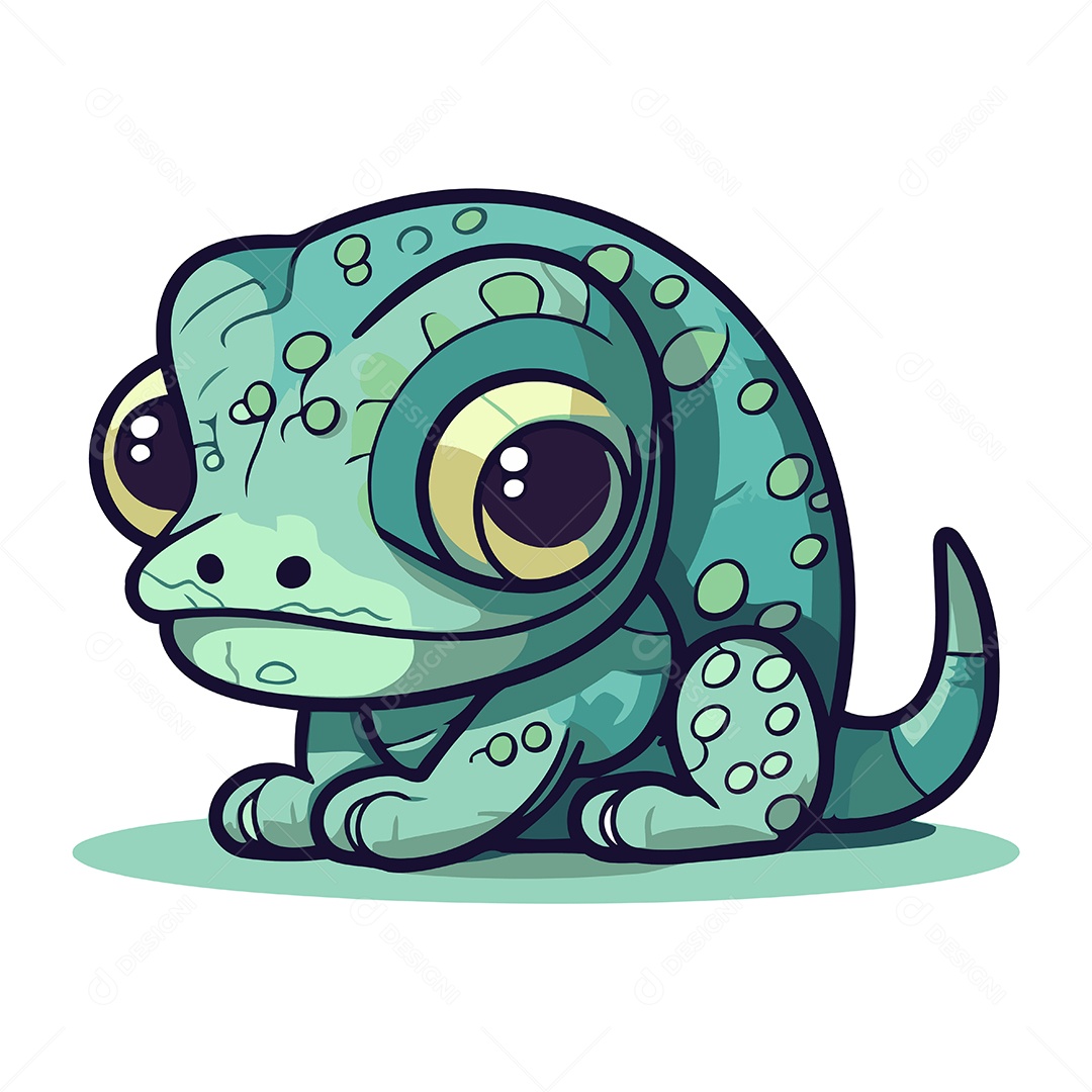 Camaleão Fofo de Desenho Animado Ilustração Vetor EPS