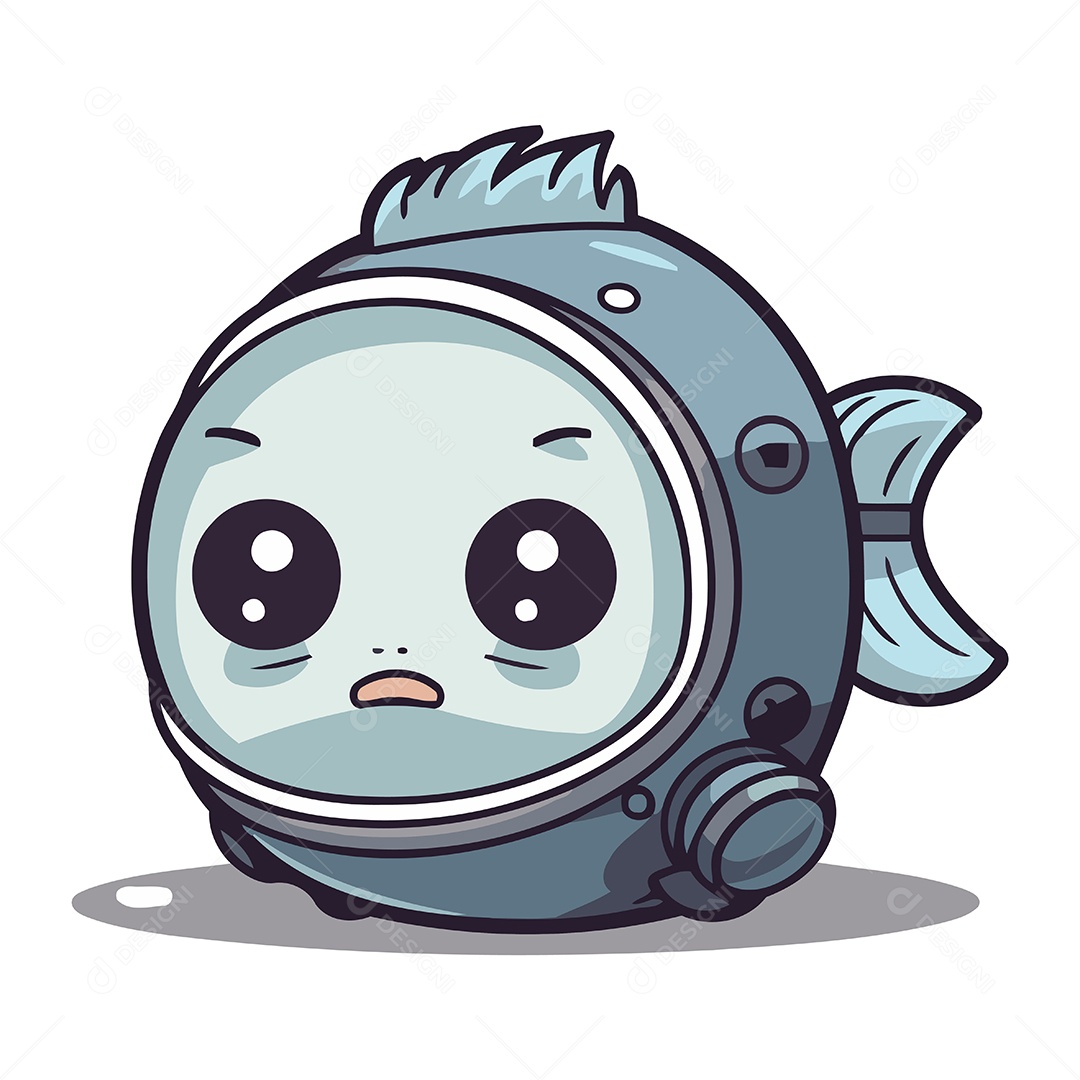 Peixe de Desenho Animado com Capacete de Mergulho Ilustração Vetor EPS