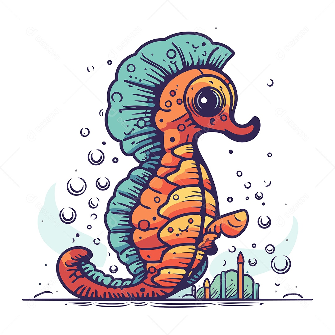 Cavalo Marinho de Desenho Animado Ilustração Vetor EPS