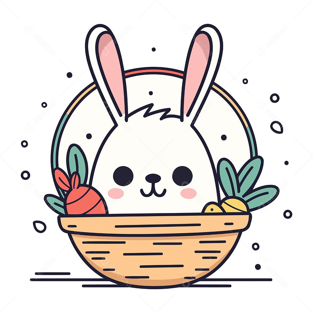 Coelhinho Fofo em uma Cesta Ilustração Vetor EPS