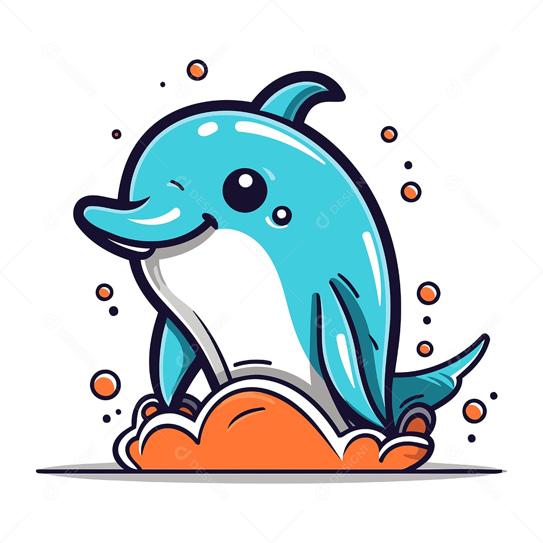 Golfinho de Desenho Animado Ilustração Vetor EPS